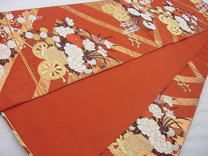 平和屋着物◎六通柄袋帯 唐織 慶長花車文 金糸 逸品 BAAI6272cm