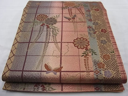 平和屋着物◎六通柄袋帯 ふくれ織り 華翔舞 金糸 逸品 BAAI6270cm