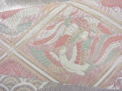 平和屋着物◎六通柄袋帯 さがび錦 扇面桐竹鳳凰文 金銀糸 逸品 BAAI6287cm
