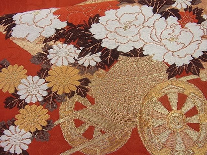 平和屋着物◎六通柄袋帯 唐織 慶長花車文 金糸 逸品 BAAI6272cm