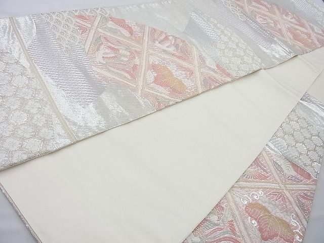平和屋着物◎六通柄袋帯 さがび錦 扇面桐竹鳳凰文 金銀糸 逸品 BAAI6287cm