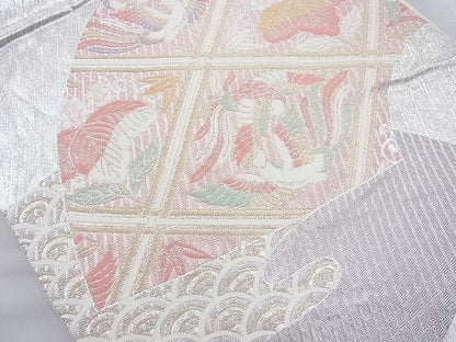平和屋着物◎六通柄袋帯 さがび錦 扇面桐竹鳳凰文 金銀糸 逸品 BAAI6287cm
