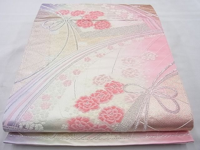 平和屋着物◎六通柄袋帯 唐織 地紙花文 金銀糸 逸品 BAAI6290cm
