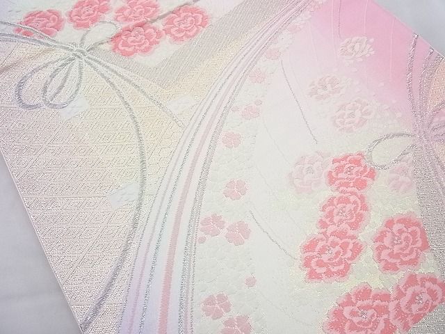 平和屋着物◎六通柄袋帯 唐織 地紙花文 金銀糸 逸品 BAAI6290cm