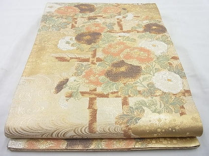 平和屋着物◎六通柄袋帯 菊籠法水文 金銀糸 逸品 BAAI6320cm