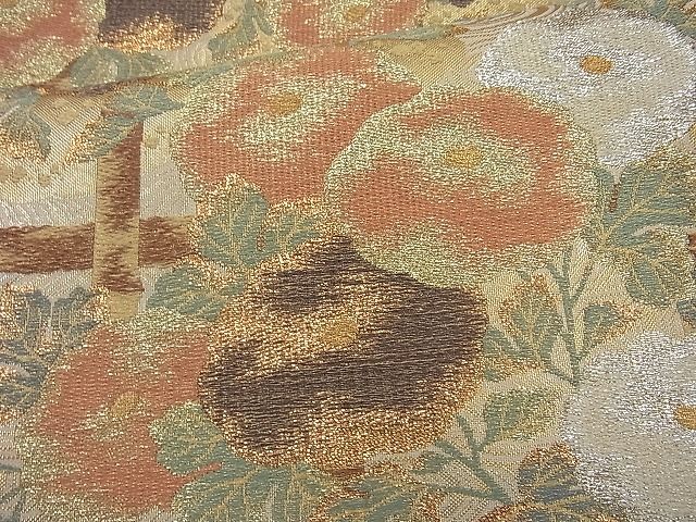 平和屋着物◎六通柄袋帯 菊籠法水文 金銀糸 逸品 BAAI6320cm