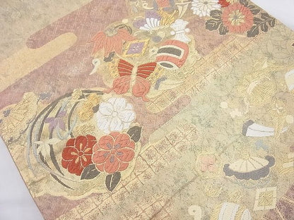 平和屋着物◎六通柄袋帯 唐織 ヱ霞宝尽くし花蝶文 金糸 逸品 BAAI6317cm