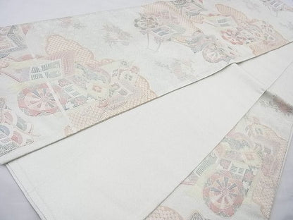 平和屋着物◎佐賀錦 六通柄袋帯 御所車花文 900織 金銀糸 逸品 BAAI6330cm