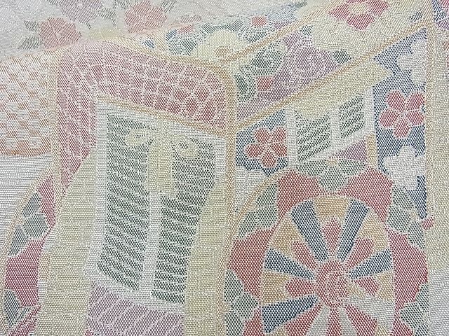 平和屋着物◎佐賀錦 六通柄袋帯 御所車花文 900織 金銀糸 逸品 BAAI6330cm