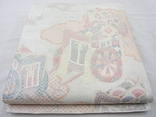平和屋着物◎佐賀錦 六通柄袋帯 御所車花文 900織 金銀糸 逸品 BAAI6330cm