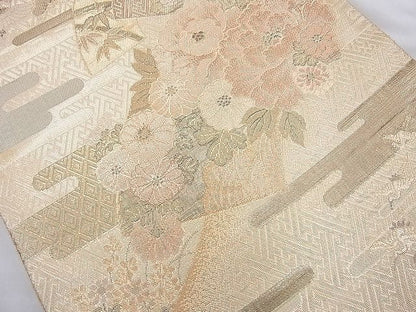 平和屋着物◎六通柄袋帯 ヱ霞地紙花文 金糸 逸品 BAAI6339cm