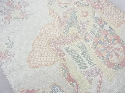 平和屋着物◎佐賀錦 六通柄袋帯 御所車花文 900織 金銀糸 逸品 BAAI6330cm