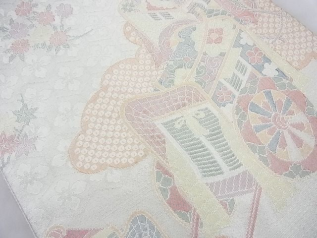 平和屋着物◎佐賀錦 六通柄袋帯 御所車花文 900織 金銀糸 逸品 BAAI6330cm