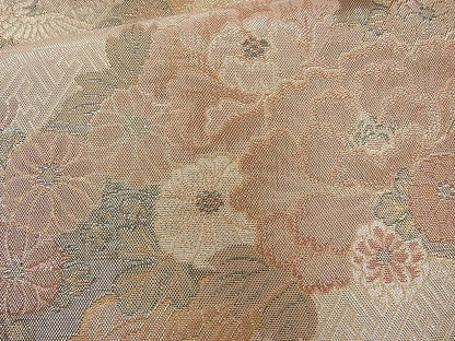 平和屋着物◎六通柄袋帯 ヱ霞地紙花文 金糸 逸品 BAAI6339cm