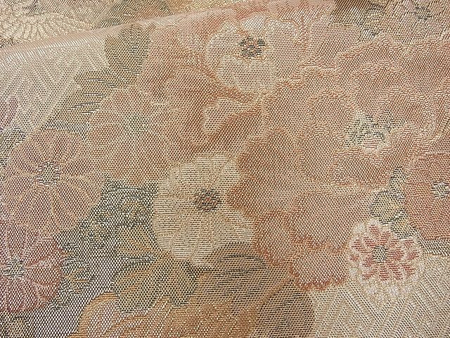 平和屋着物◎六通柄袋帯 ヱ霞地紙花文 金糸 逸品 BAAI6339cm