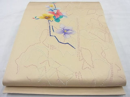平和屋着物◎太鼓柄袋帯 手描き 刺繍 枝花文 逸品 BAAI6356cm