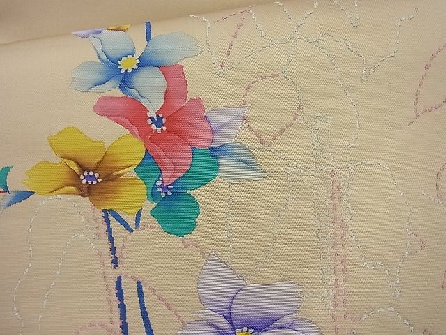 平和屋着物◎太鼓柄袋帯 手描き 刺繍 枝花文 逸品 BAAI6356cm