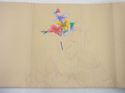 平和屋着物◎太鼓柄袋帯 手描き 刺繍 枝花文 逸品 BAAI6356cm
