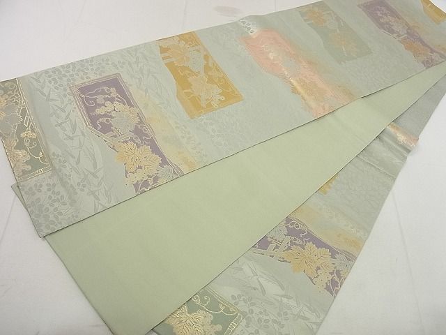 平和屋着物■六通柄袋帯　葡萄蔦の葉文　金糸　逸品　DAAF6807du