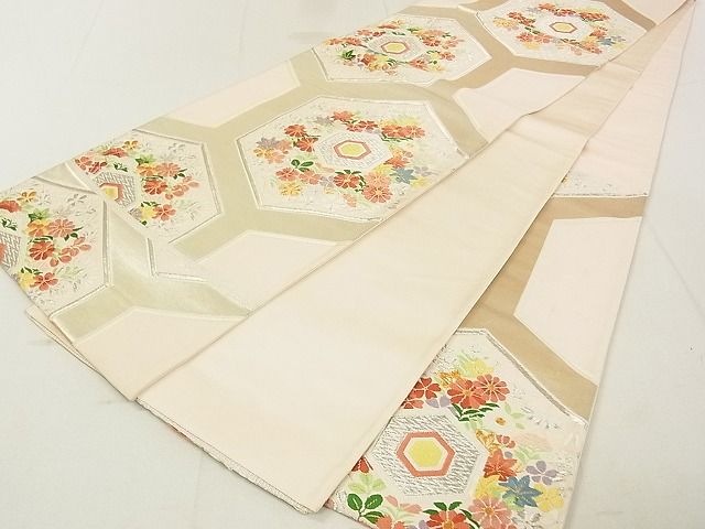 平和屋着物◎六通柄袋帯 唐織 亀甲花文 金銀糸 逸品 DAAG5796tw