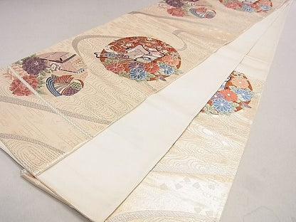 平和屋着物◎六通柄袋帯 唐織 正倉院華文源氏車 金銀糸 逸品 DAAG5841tw