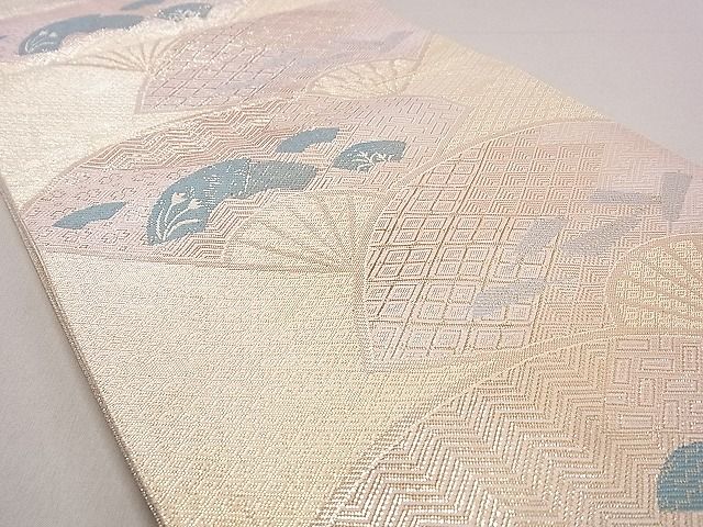 平和屋着物◎佐賀錦 全通柄袋帯 地紙扇面文 金糸 逸品 DAAG5830tw