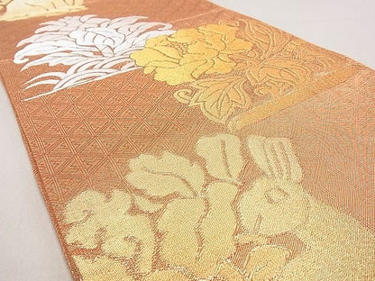 平和屋着物◎佐賀錦 六通柄袋帯 名物裂 花兎 金銀糸 逸品 DAAG5831tw
