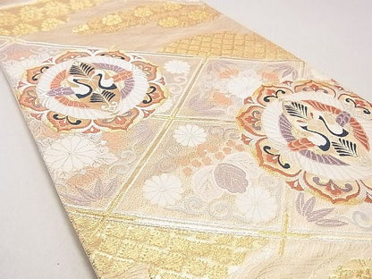 平和屋着物◎六通柄袋帯 双鶴花菱文 金銀糸 逸品 DAAG5851tw