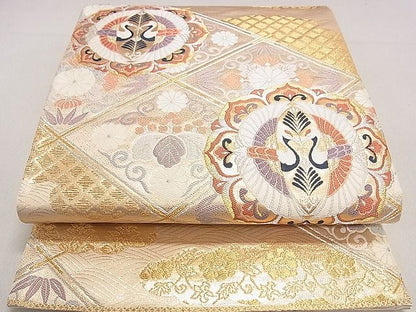 平和屋着物◎六通柄袋帯 双鶴花菱文 金銀糸 逸品 DAAG5851tw