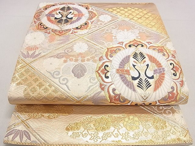 平和屋着物◎六通柄袋帯 双鶴花菱文 金銀糸 逸品 DAAG5851tw