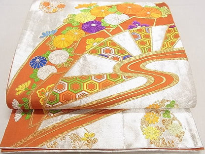 平和屋着物◎六通柄袋帯 唐織 片輪車花文 金銀糸 逸品 DAAG5878tw
