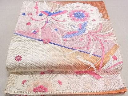 平和屋着物◎六通柄袋帯 唐織 鳳凰花文 銀糸 逸品 DAAG5907tw