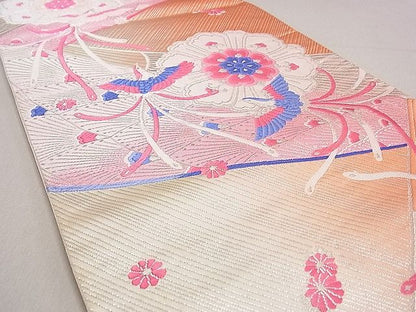 平和屋着物◎六通柄袋帯 唐織 鳳凰花文 銀糸 逸品 DAAG5907tw