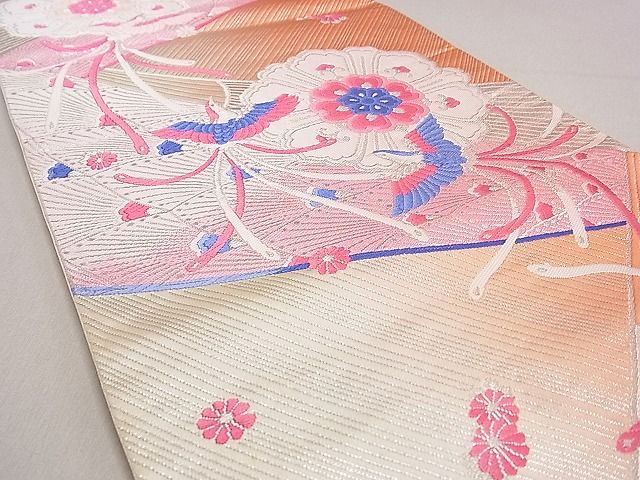 平和屋着物◎六通柄袋帯 唐織 鳳凰花文 銀糸 逸品 DAAG5907tw