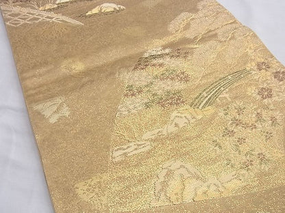 平和屋着物◎六通柄袋帯 華仙 錦引箔 金糸 逸品 BAAI0595du