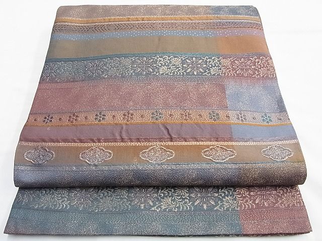 平和屋着物◎六通柄袋帯 横段吉祥文 金糸 逸品 BAAI0606du