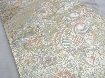 平和屋着物◎六通柄袋帯 流水鴛鴦花文 金銀糸 逸品 BAAI0610du