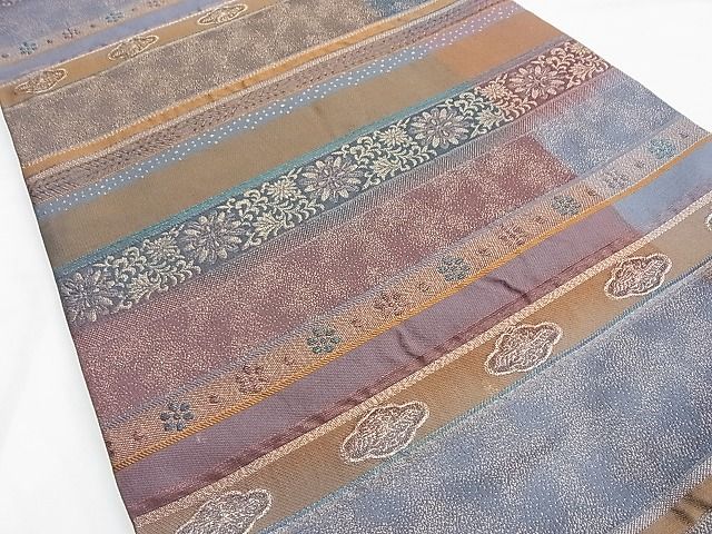平和屋着物◎六通柄袋帯 横段吉祥文 金糸 逸品 BAAI0606du