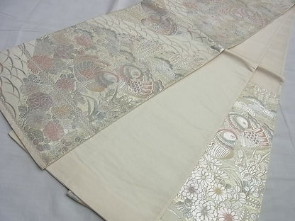 平和屋着物◎六通柄袋帯 流水鴛鴦花文 金銀糸 逸品 BAAI0610du