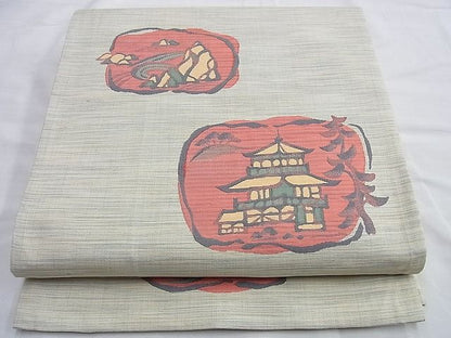 平和屋着物◎六通柄袋帯 ふくれ織 京名所風景文 逸品 BAAI0640du