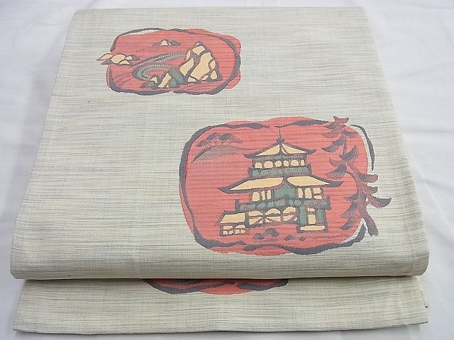 平和屋着物◎六通柄袋帯 ふくれ織 京名所風景文 逸品 BAAI0640du