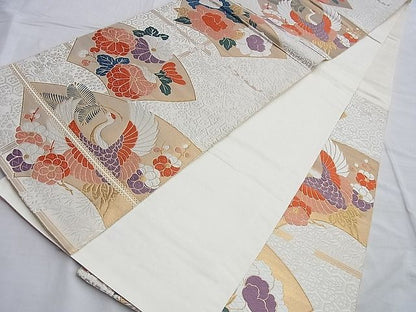 平和屋着物◎六通柄袋帯 唐織 松喰鶴地紙花文 金糸 逸品 BAAI0642du