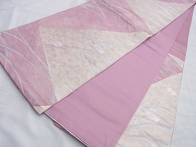平和屋着物◎六通柄袋帯 露芝文様 銀糸 逸品 BAAI0638du