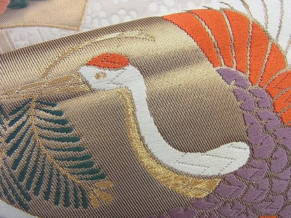 平和屋着物◎六通柄袋帯 唐織 松喰鶴地紙花文 金糸 逸品 BAAI0642du