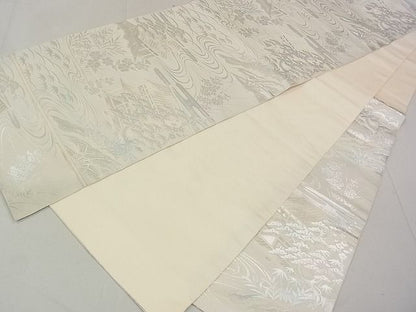 平和屋着物◎六通柄袋帯 流水風景花文 銀糸 逸品 DAAG5176jm