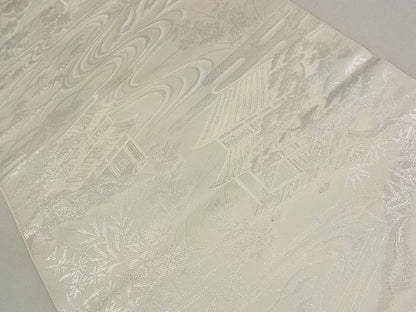 平和屋着物◎六通柄袋帯 流水風景花文 銀糸 逸品 DAAG5176jm