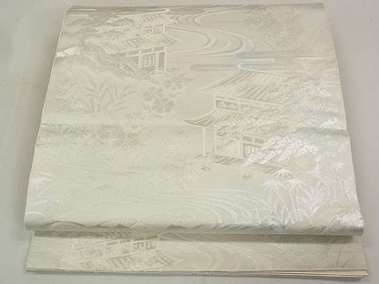 平和屋着物◎六通柄袋帯 流水風景花文 銀糸 逸品 DAAG5176jm