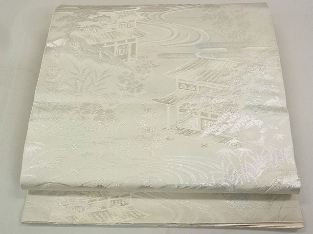 平和屋着物◎六通柄袋帯 流水風景花文 銀糸 逸品 DAAG5176jm
