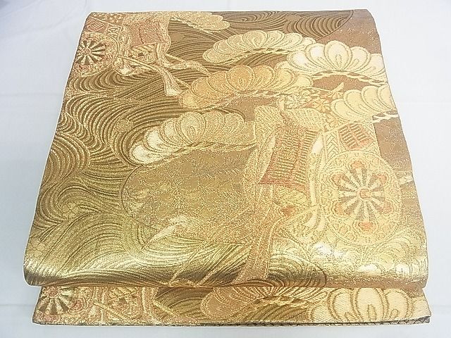 平和屋着物◎佐賀錦 六通柄袋帯 流水御所車松文 金糸 逸品 DAAG5225jm