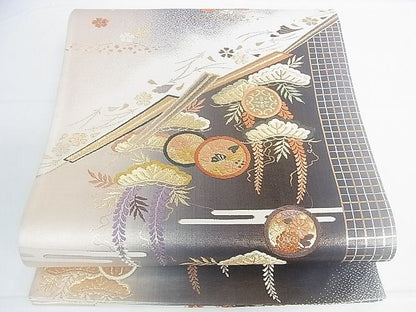 平和屋着物◎六通柄袋帯 唐織 吉祥花蝶丸文 金糸 逸品 DAAG5235jm